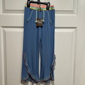 Matilda Jane Blue Ruffle Hem Pants with Multicolor Trim